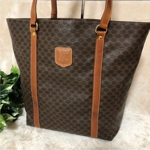 Celine Brown and Tan Patterned Tote Bag